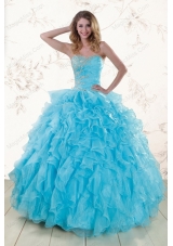 New Style Baby Blue 2015 Prefect Beading and Ruffles Quinceanera Dresses