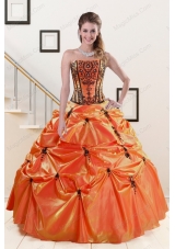 2015 New Style Orange Red and Black Quinceanera Dresses with Appliques