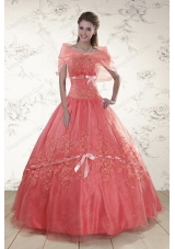 2015 New Style Appliques Sweetheart Sweet 15 Dresses in Watermelon