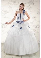 New Style White One Shoulder Hand Made Flower Quinceanera Dress for 2015