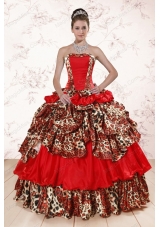 New Style Leopard Multi-color 2015 Quinceanera Dresses with Strapless