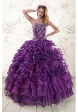New Style Purple Strapless 2015 Quinceanera Dress with Appliques