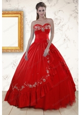 2015 New Style Sweetheart Red Puffy Quinceanera Dresses with Embroidery