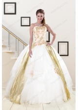 New Style Strapless White 2015 Quinceanera Dresses with Appliques