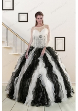 2015 New Style Black and White Quinceanera Dresses with Zebra and Ruffles