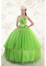 New Style Spring Green  2015 Sweetheart Quinceanera Dresses with Beading and Bowknot