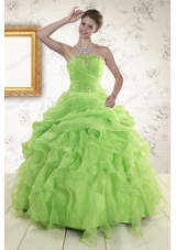 2015 New Style Green Quinceanera Dresses with Beading and Ruffles