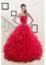 Sweetheart Ball Gown 2015 Sweet 16 Dresses in Coral Red