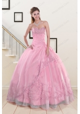 Beading and Appliques Baby Pink Quinceanera Dresses for 2015
