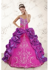 Classic Ball Gown Embroidery Court Train Quinceanera Dresses in Purple