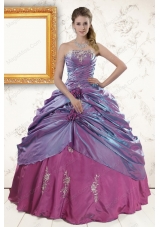 2015 Classic Purple Appliques Quinceanera Dresses with Strapless