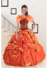 2015 Exclusive Appliques Quinceanera Dresses in Orange Red and Black
