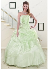2015 Cheap Strapless Yellow Green Quinceanera Gowns with Beading