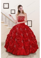 Cheap Sweetheart Appiques and Beaded 2015 Quinceanera Dresses in Red