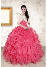 Unique Beading and Ruffles 2015 Hot Pink Quinceanera Dresses with Strapless
