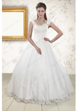 2015 Unique Straps Quinceanera Dresses with Appliques and Beading