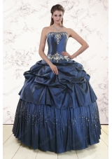 Embroidery and Pick Ups Unique Quinceanera Dress in Navy Blue