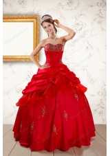 2015 Unique Beading Sweetheart Red Quinceanera Dresses