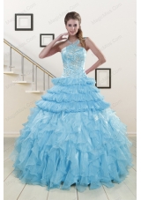 2015 Unique Baby Blue Sweet 15 Dresses with Beading