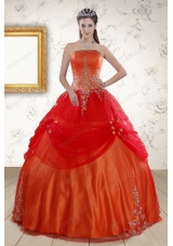 Unique Strapless Appliques Sweet 16 Dresses in Orange Red