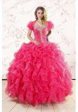 Hot Pink Ruffles and Beaded Wonderful Quinceanera Dresses for 2015