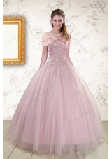 2015 Light Pink Strapless Unique Sweet 16 Dresses with Appliques