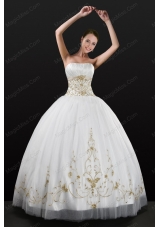 White Strapless 2015 Quinceanera Dress with Beading and Embroidery