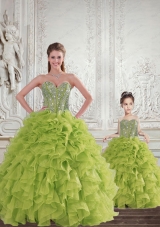 New Style Beading and Ruffles Princesita Dress in Yellow Green for 2015