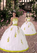 22015 Custom Made White and Yellow Green Princesita Dress with Appliques