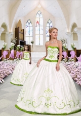 Custom Made White and Green Princesita Dress with Embroidery for 2015