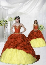 Beautiful Appliques and Pick-ups Rust Red and Gold   Princesita Dress with Brush Train