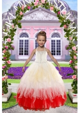 Newest Beading White and Red Little Girl Dress for 2015