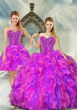 2015 Detachable Most Popular Fuchsia and Lavender Quince Dresses with Beading and Ruffles