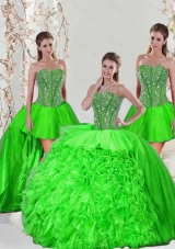 New Style and Detachable Beading and Ruffles Quince Dresses in Spring Green for 2015