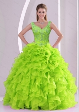 New Style and New Arrival Beading and Ruffles Quince Dresses in Green