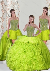2015 Detachable Beading and Ruffles Yellow Green Dresses for Quinceanera Ball Gowns