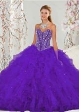 Exquisite Purple Sweet 16  Quinceanera Ball Gowns with Beading and Ruffles