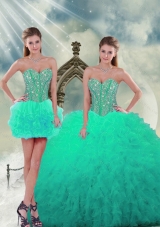 2015 Detachable Trendy Beading and Ruffles Sweet 16 Dresses in Apple Green