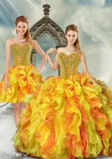 2015 Beautiful and Detachable  Yellow and Orange Sweet 16 Dresses with Beading and Ruffles