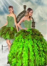 Detachable Beading and Ruffles Multi Color  Sweet Fifteen Dresses