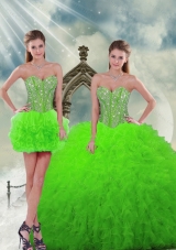 Beautiful and Detachable Beading and Ruffles Spring Green Sweet Fifteen Dresses