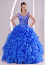 Exquisite Beading and Ruffles Royal Blue Sweet 15 Dresses