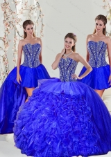 Detachable Beading and Ruffles Unique Quinceanera Dresses in Royal Blue for 2015