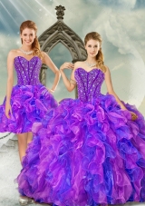 Detachable Exquisite Blue and Lavender Unique Quinceanera Dresses with Beading and Ruffles