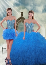Detachable and Most Popular Aqua Blue Sweet 16 Dresses with Beading and Ruffles