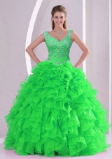 Wonderful Beading and Ruffles Spring Green Unique Quinceanera Dresses