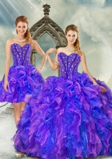 Detachable and Luxurious Beading and Ruffles Wholesale Quinceanera Dresses in Purple and Blue for 2015