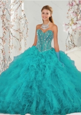 2015 Top Seller Beading and Ruffles Wholesale Quinceanera Dresses in Turquoise