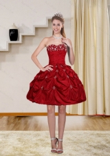 2015 Ball Gown Red Strapless Prom Dresses with Embroidery