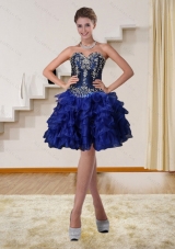 2015 Navy Blue Sweetheart Short Prom Dresses with Beading and Embroidery